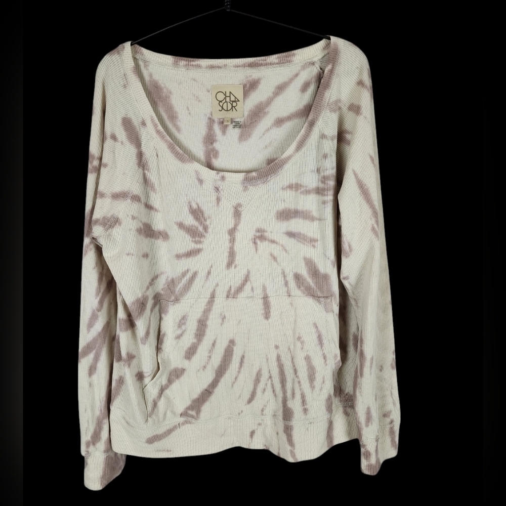 Chaser ribbed knit purple and white tie dye pullover Size Small NEW